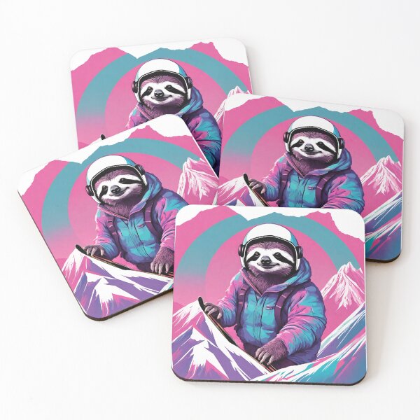 Item preview, Skiing Lazy Sloth on the Dolomites Mountains at Sunset - Vaporwave Winter Adventure 2 designed and sold by SlothcoreVibes.