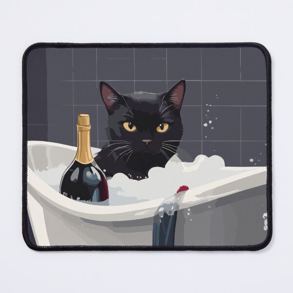Item preview, Black cat in a bath tub drinking wine  designed and sold by cutiepie11cats.