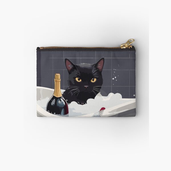 Item preview, Black cat in a bath tub drinking wine designed and sold by cutiepie11cats.