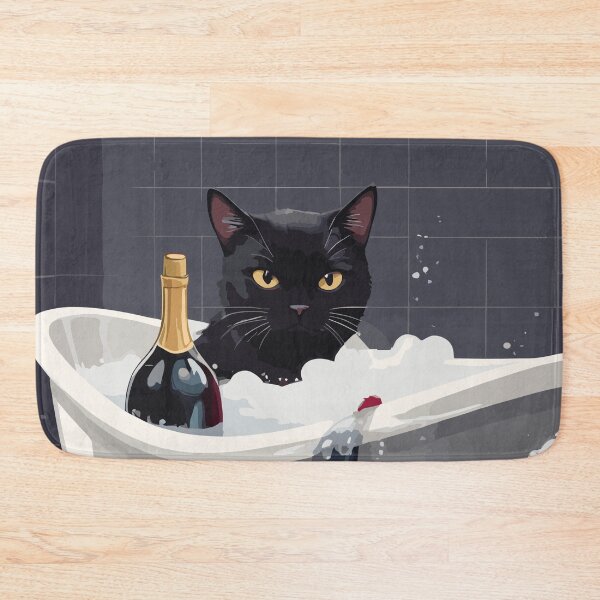 Item preview, Black cat in a bath tub drinking wine designed and sold by cutiepie11cats.