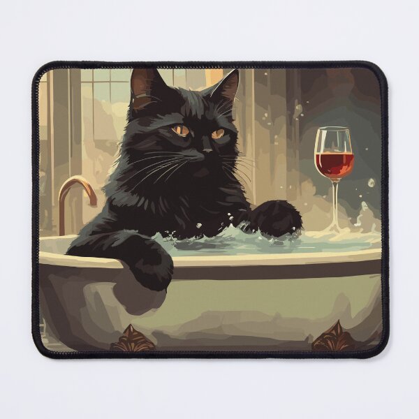 Item preview, Black cat in bath tub chilling with wine designed and sold by cutiepie11cats.