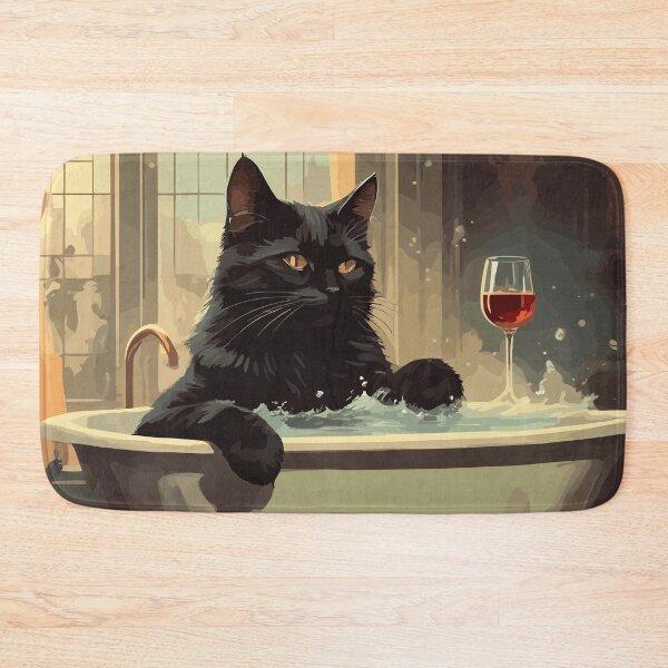 Item preview, Black cat in bath tub chilling with wine designed and sold by cutiepie11cats.