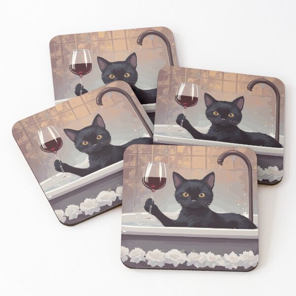 Item preview, Black cat in bath tub chilling with wine designed and sold by cutiepie11cats.