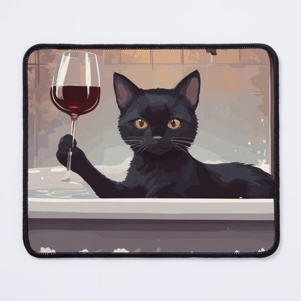 Item preview, Black cat in bath tub chilling with wine designed and sold by cutiepie11cats.