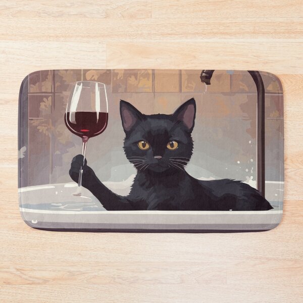 Item preview, Black cat in bath tub chilling with wine designed and sold by cutiepie11cats.