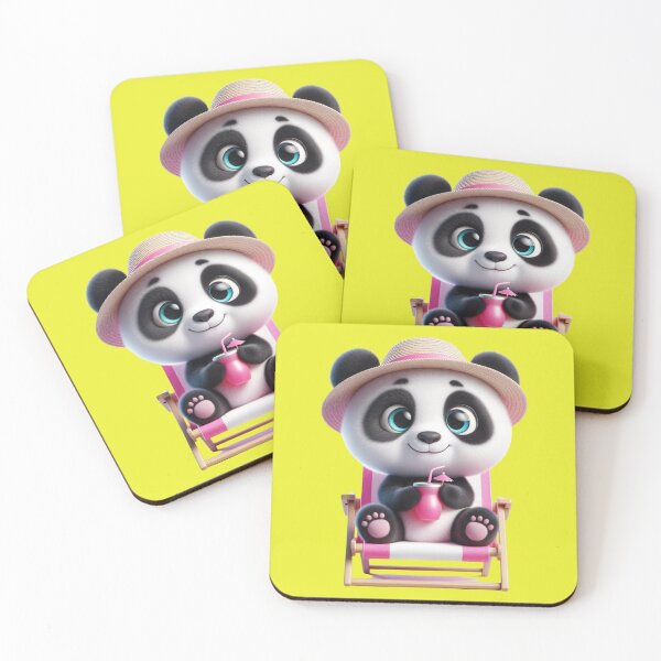 Item preview, Cute, adorable and affectionate Panda bear sitting on a beach chair with a pink drink in his hands. designed and sold by Nathalymx.