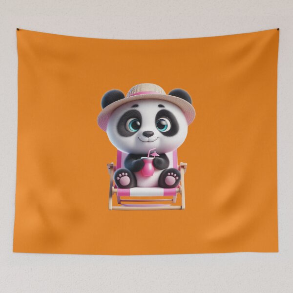 Item preview, Cute, adorable and affectionate Panda bear sitting on a beach chair with a pink drink in his hands. designed and sold by Nathalymx.