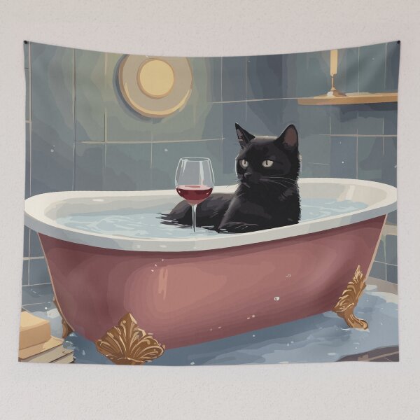 Item preview,  Black cat in bath after a stressful day designed and sold by cutiepie11cats.