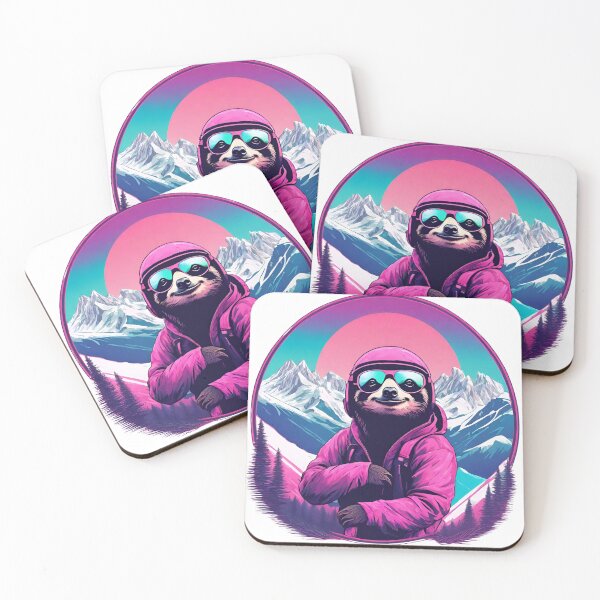 Item preview, Cute SLOTH Skiing Lazy on the Dolomites Mountains at Sunset - Vaporwave Winter Adventure 3 designed and sold by SlothcoreVibes.