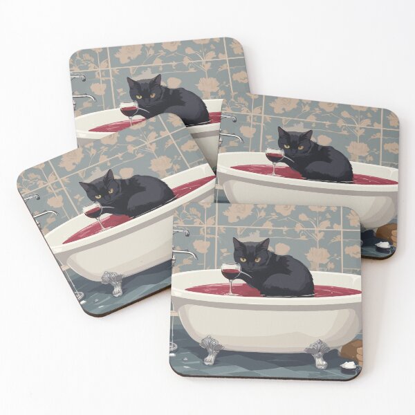 Item preview, Come drink with me - black cat in a hot tub with a wine designed and sold by cutiepie11cats.