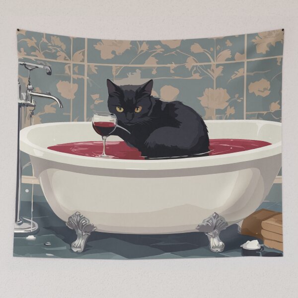 Item preview, Come drink with me - black cat in a hot tub with a wine designed and sold by cutiepie11cats.