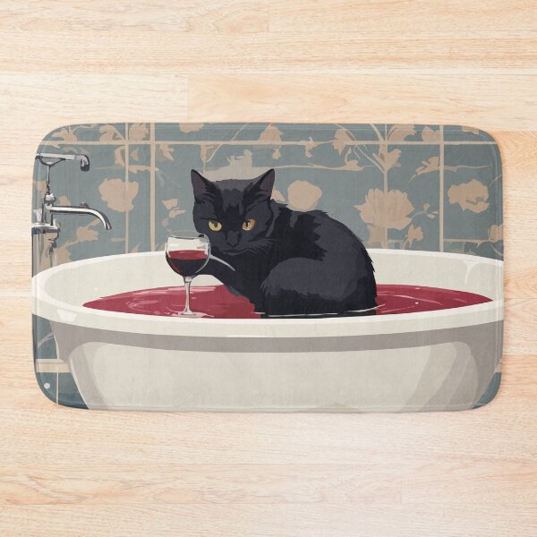 Item preview, Come drink with me - black cat in a hot tub with a wine designed and sold by cutiepie11cats.