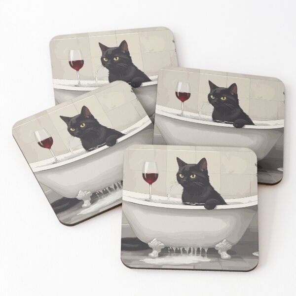 Item preview, black cat in a hot tub with wine designed and sold by cutiepie11cats.
