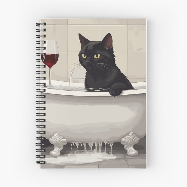 Item preview, black cat in a hot tub with wine designed and sold by cutiepie11cats.