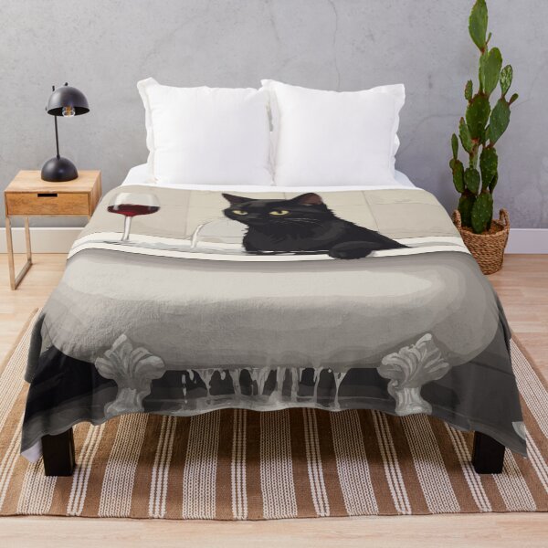 Item preview, black cat in a hot tub with wine designed and sold by cutiepie11cats.