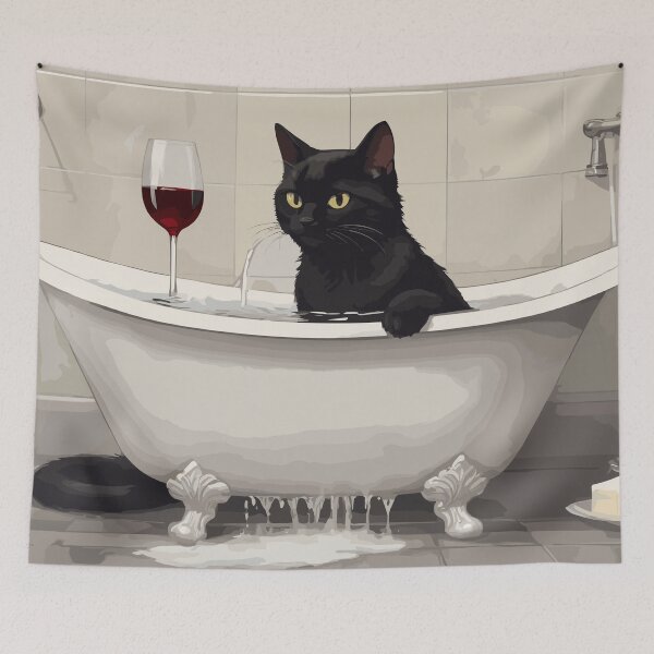 Item preview, black cat in a hot tub with wine designed and sold by cutiepie11cats.