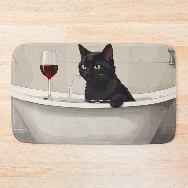 Item preview, black cat in a hot tub with wine designed and sold by cutiepie11cats.