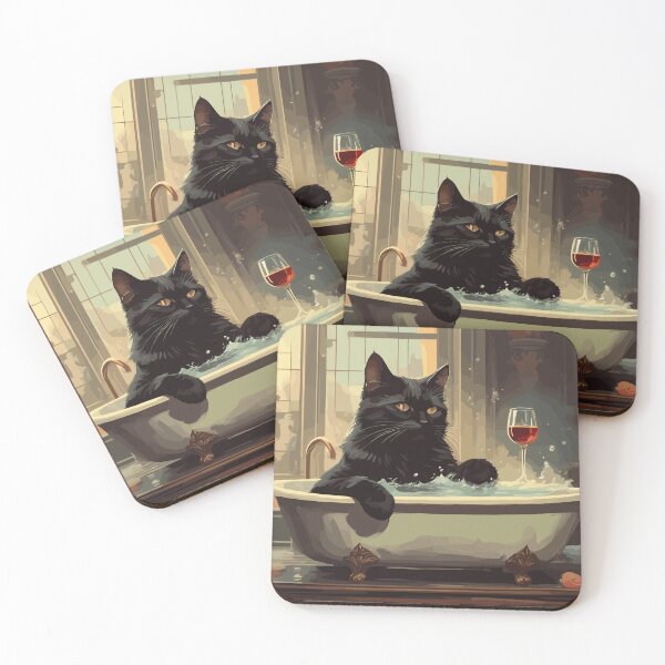 Item preview, Black cat in bath tub chilling with wine designed and sold by cutiepie11cats.