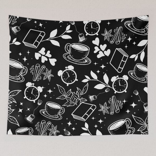Item preview, tea time or coffee time cute pattern for tea lover or coffee and book reader black and white designed and sold by DesignYourWaystore.