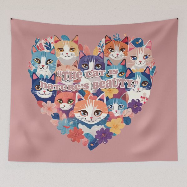 Item preview, “The cat is nature’s beauty.” Cute kitties in a heart illustration, for kitties lovers. designed and sold by La Loca.