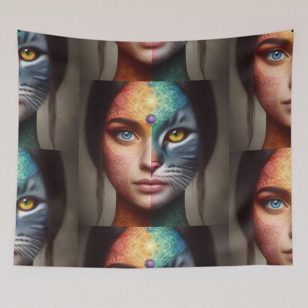 Item preview, Spiritual Cosmos Harmony of Cat and Woman in the Cosmos 4K designed and sold by omrclr.