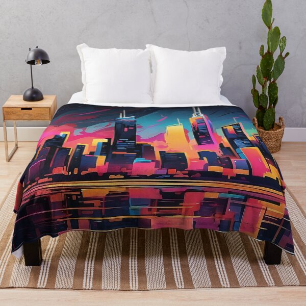 Item preview, Neon Mirage: Dusk's Reflection on Urban Infinity designed and sold by ArtComixHaven.