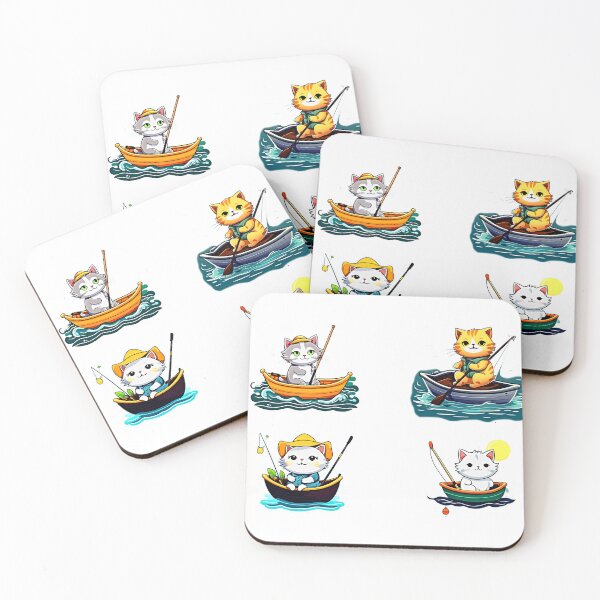 Item preview, Cutest Cats Fishing In A Boat -  Cat Sticker Set Set of 4 designed and sold by Earth Nature Creations.
