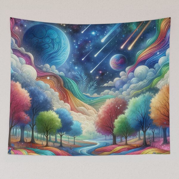 Item preview, Cosmic Harmony: Nature's Palette Unfolds Under Starlight Cascade designed and sold by ArtComixHaven.