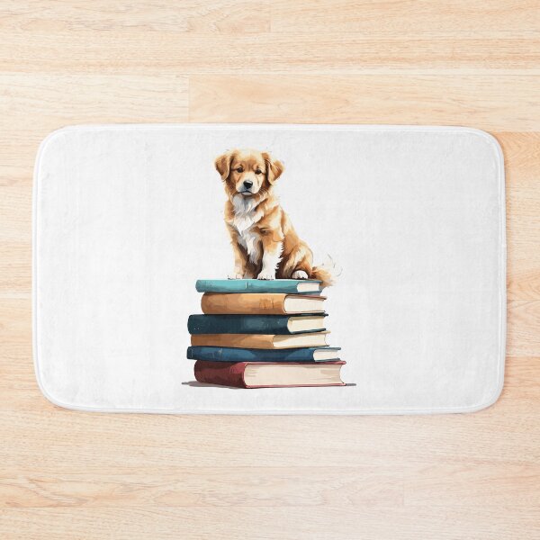 Item preview, Bookworm Pup: Golden Retriever Reading on a Stack of Books designed and sold by cutie1pie1dogs.