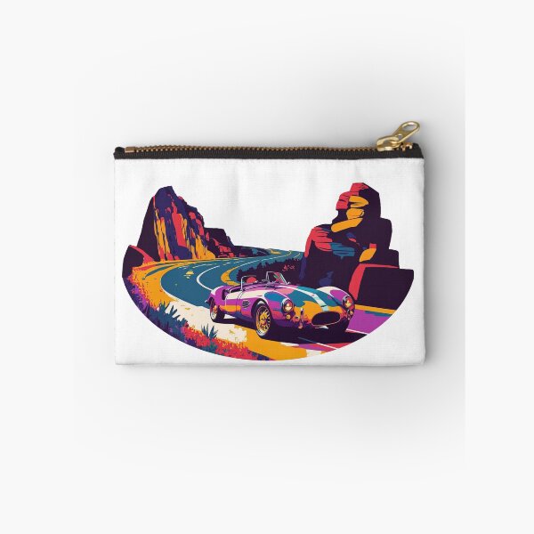 Aperçu de l'œuvre Voiture classique colorée dans les montagnes créée et vendue par NaNaSpaceStore.