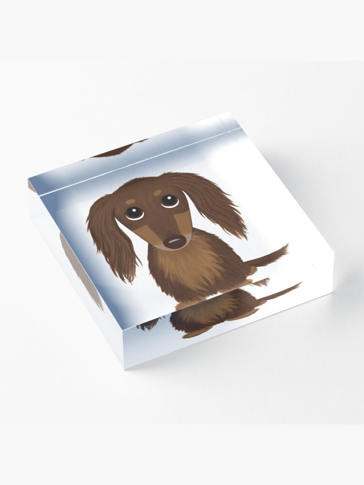 Alternate view of Longhaired Chocolate Brown Dachshund Cartoon Dog Acrylic Block