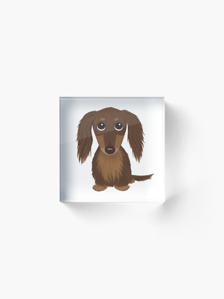 Alternate view of Longhaired Chocolate Brown Dachshund Cartoon Dog Acrylic Block