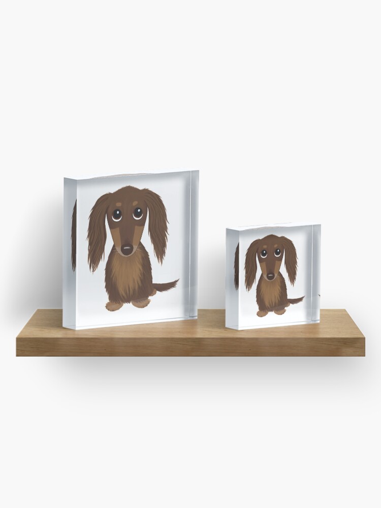 Alternate view of Longhaired Chocolate Brown Dachshund Cartoon Dog Acrylic Block