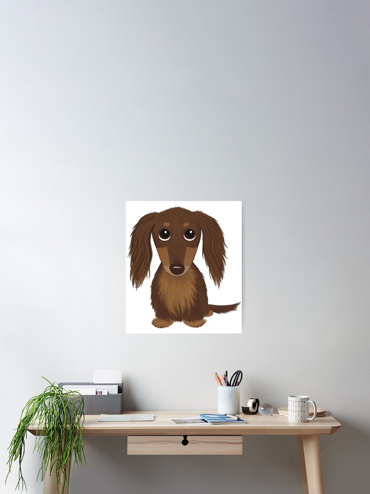 Chien De Dessin Animé De Teckel Brun Au Chocolat Aux Poils Longs Poster