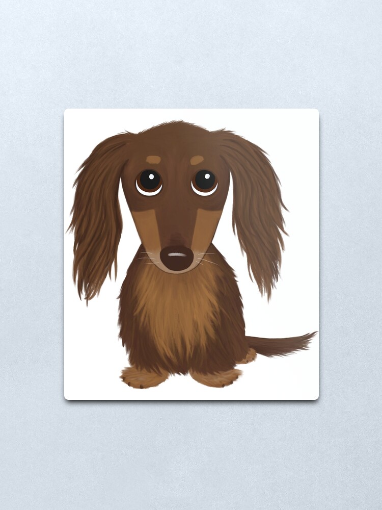 Alternate view of Longhaired Chocolate Brown Dachshund Cartoon Dog Metal Print