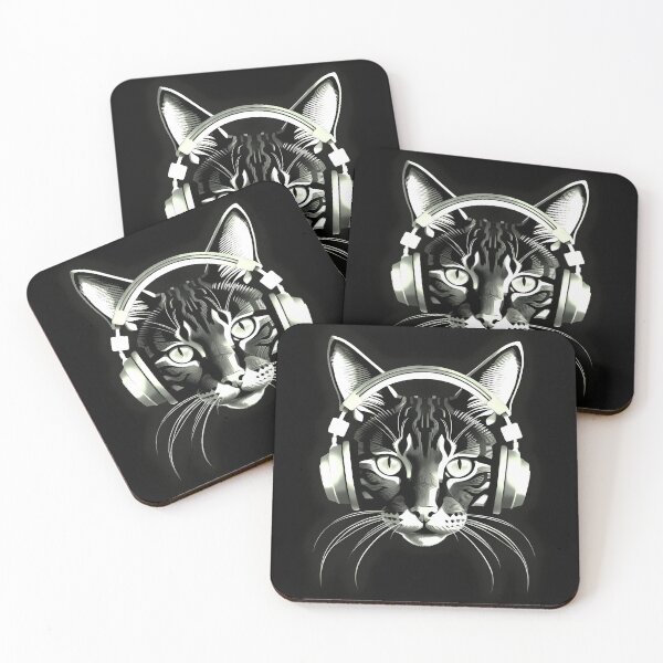 Item preview, Cat kitten with headphones - black and white designed and sold by Inspirationmotivation.