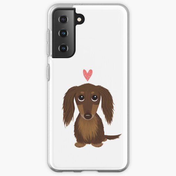 Longhaired Chocolate Dachshund | Cute Wiener Dog with Heart Samsung Galaxy Soft Case