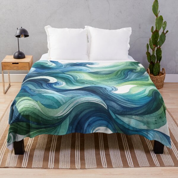 Item preview, Blue green ocean waves watercolor design designed and sold by sketchesbyalex.