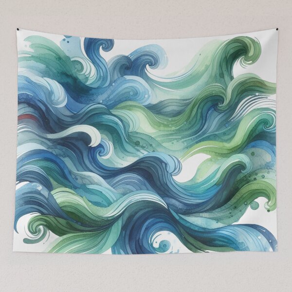 Item preview, Blue green ocean waves watercolor design designed and sold by sketchesbyalex.