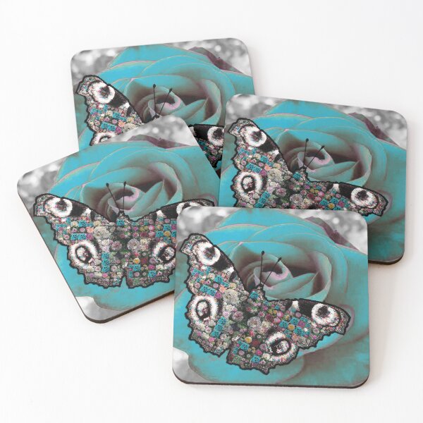 Item preview, Butterfly sitting on a blue rose as Flower Mosaic Style designed and sold by simplysign.