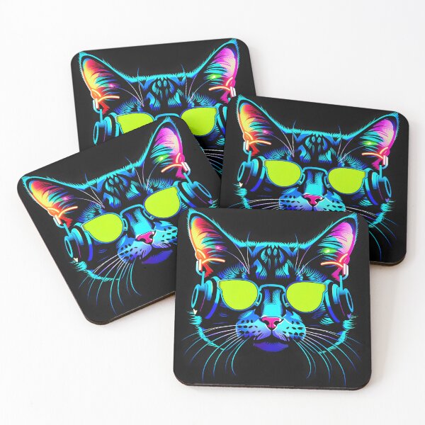 Item preview, Cat with neon headphones  designed and sold by Inspirationmotivation.