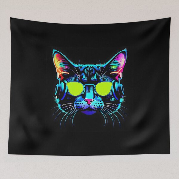 Item preview, Cat with neon headphones  designed and sold by Inspirationmotivation.