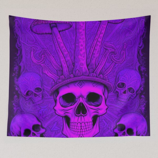 Artikelvorschau, Vintage psychedelische Pilze und Totenkopf-Schwarzlicht-Stil entworfen und verkauft von TheDarkWardrobe.