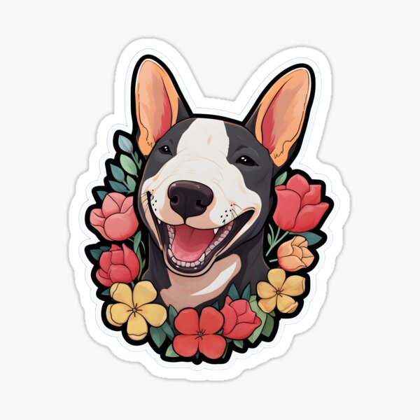 Item preview, Bull Terrier in Flowers designed and sold by CUTEDOGGIEZ.