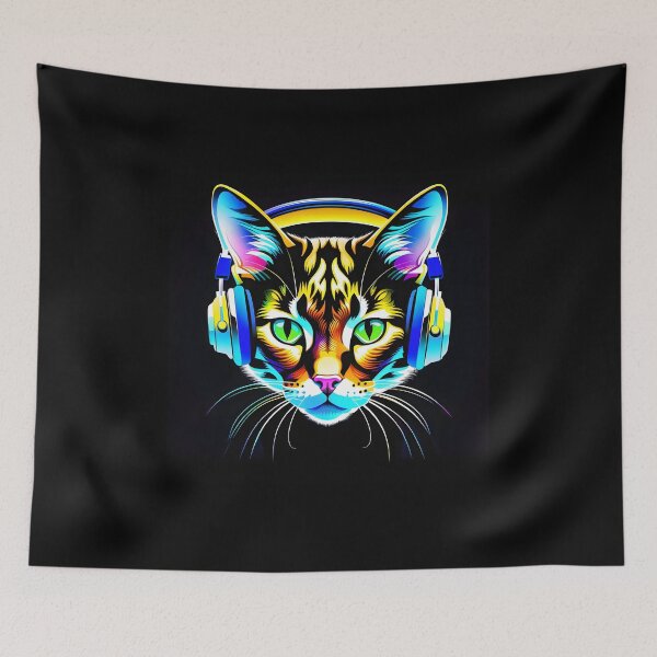 Item preview, Cat with neon headphones  designed and sold by Inspirationmotivation.