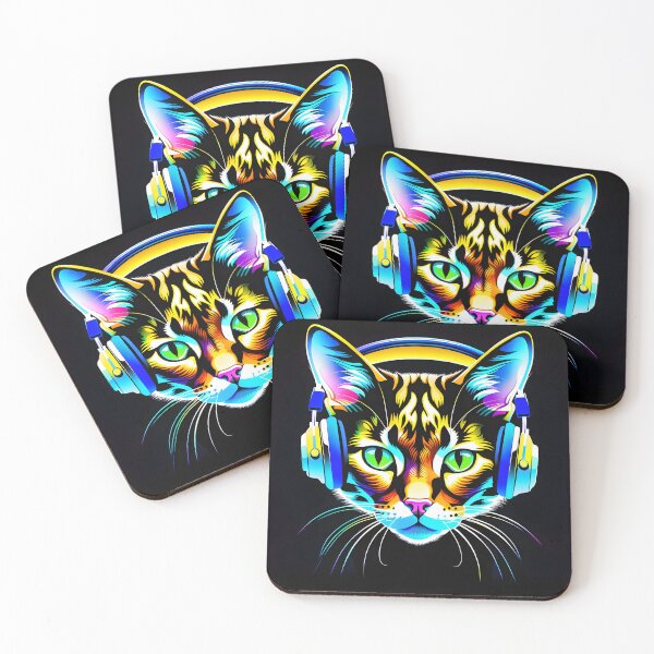 Item preview, Cat with neon headphones  designed and sold by Inspirationmotivation.