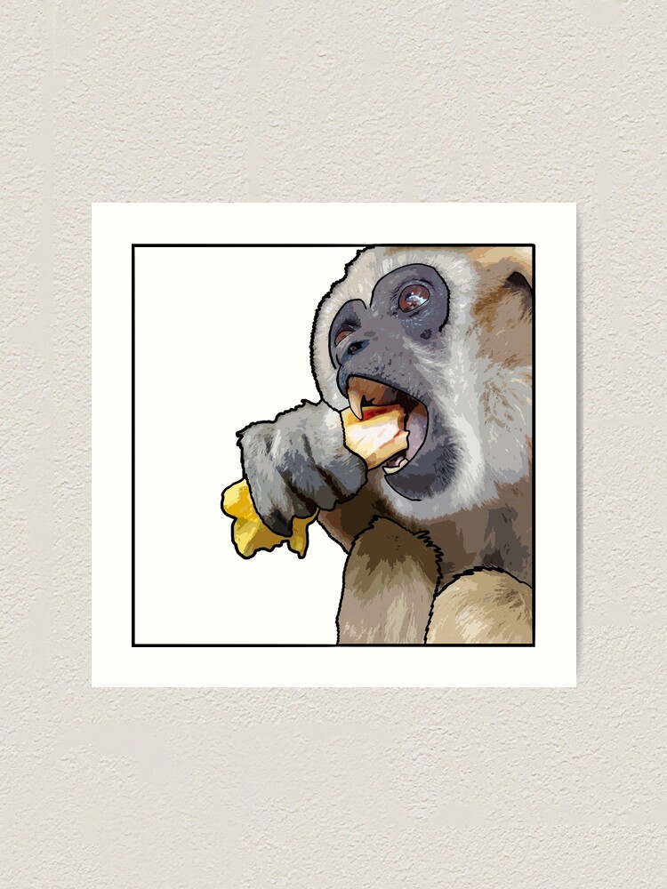 Thumbnail 1 von 3, Kunstdruck, Square Snacking Gibbon designt und verkauft von UnderbiteShop.