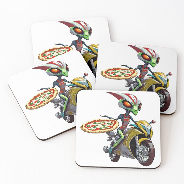 Item preview, Alien delivering tasty pepperoni Pizza on a Motorcycle designed and sold by BADESIGNZZ.