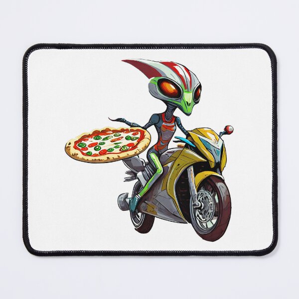 Item preview, Alien delivering tasty pepperoni Pizza on a Motorcycle designed and sold by BADESIGNZZ.