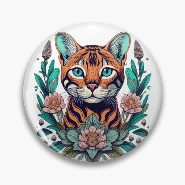 Item preview, Retro Bengal Cat Floral Wild Flowers designed and sold by ArtFromBeyond.